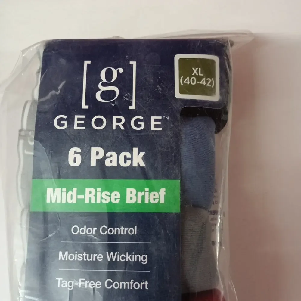 George Men's 6‎ Pack Mid Rise Briefs Assorted Colors Size XL (40-42) 100% Cotton